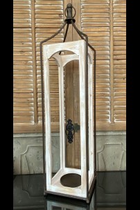  OPEN CONCEPT WHITE WASHED WOOD & METAL LANTERN [489392]